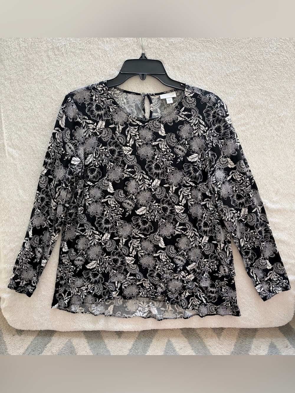 J. Jill Black and White Floral Long-Sleeve Blouse Top Size S